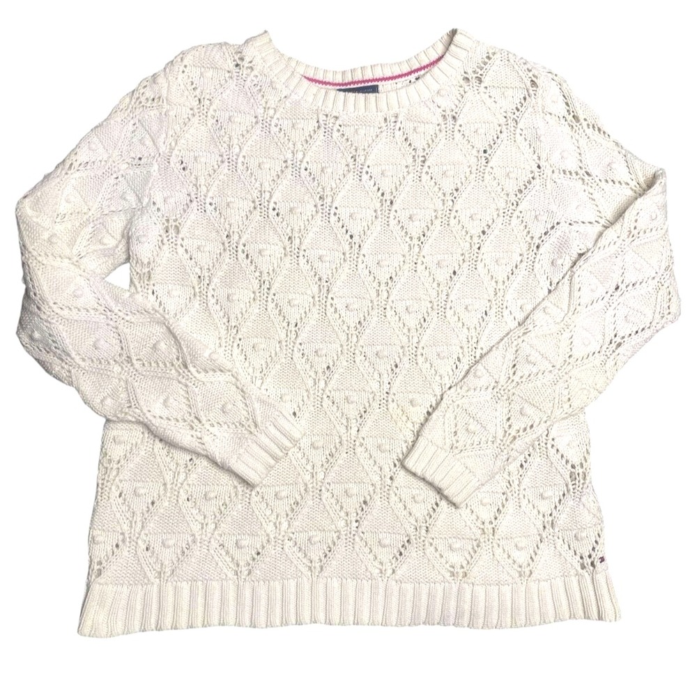 Tommy Hilfiger Women's Sweater Cable Knit Pullover preppy boho crochet Size XL